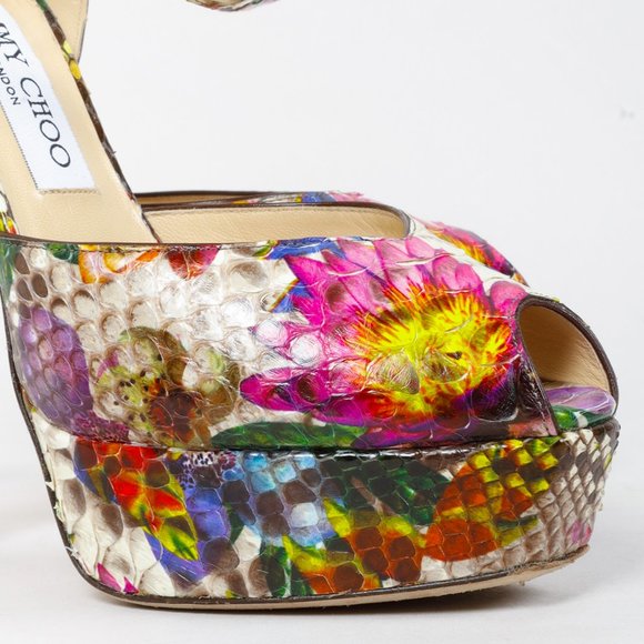 Jimmy Choo Floral Python Platform Sandals - Picture 7 of 10